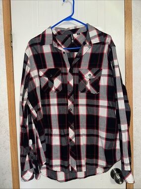 Ocean Current Black, White & Red Plaid Button-Down Shirt